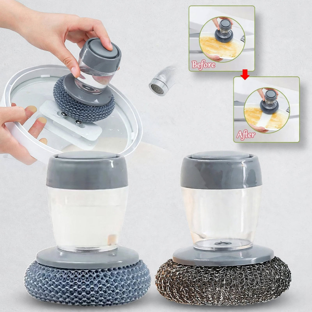 Soap Dispensing Palm Dish Brush – Kitchen Scrubber
